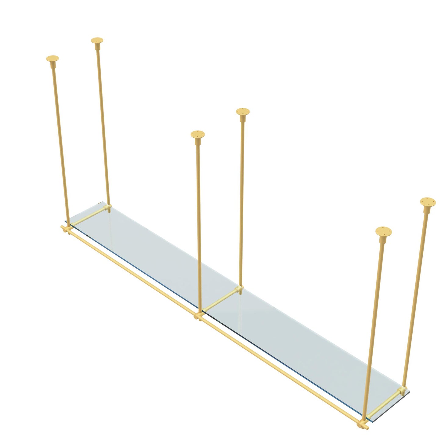 Custom Ceiling-Mounted Brass Shelving – Handmade & Adjustable