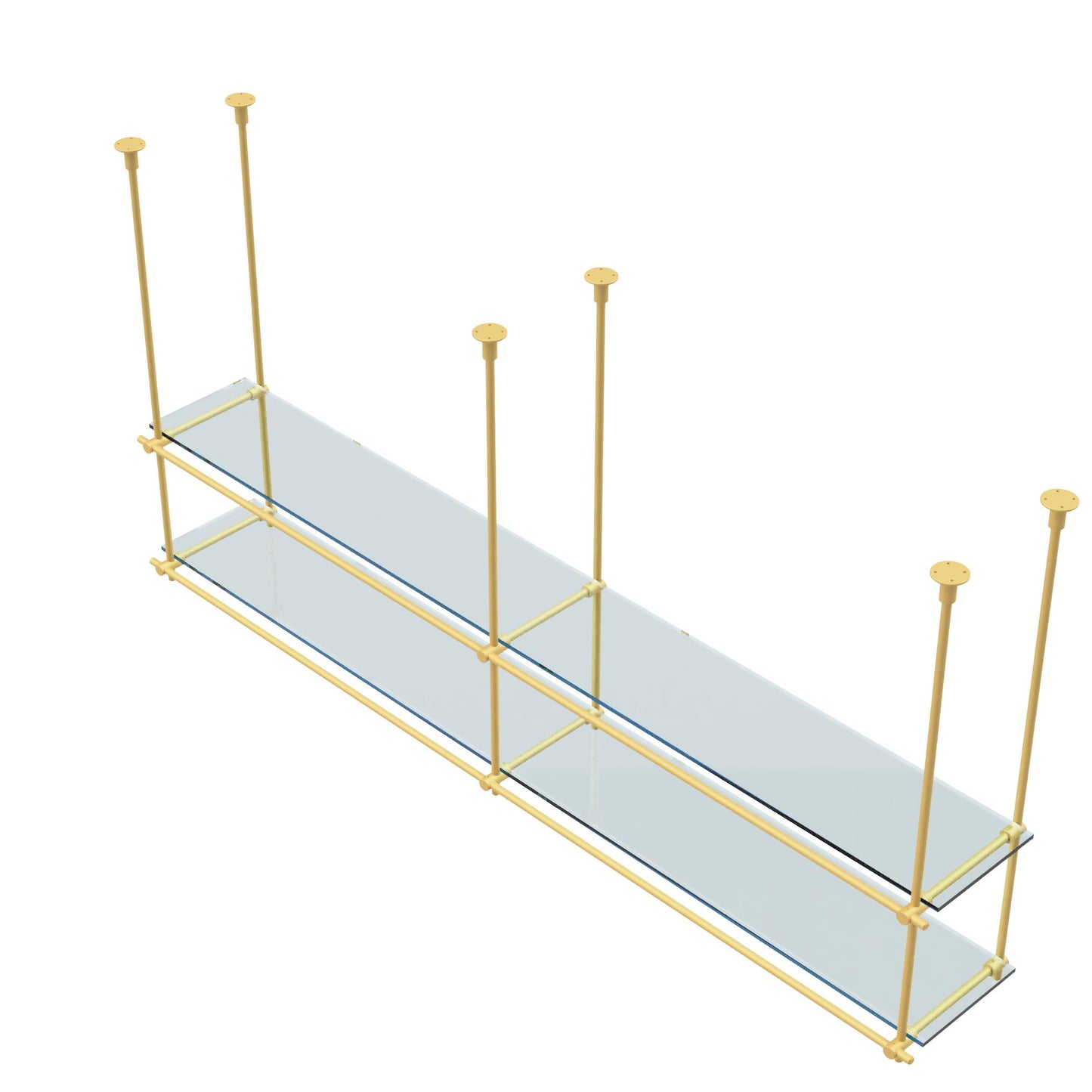 Custom Ceiling-Mounted Brass Shelving – Handmade & Adjustable