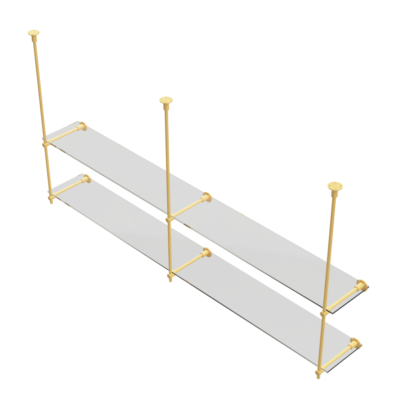 Customizable Wall and Ceiling Mounted Brass Shelving Unit