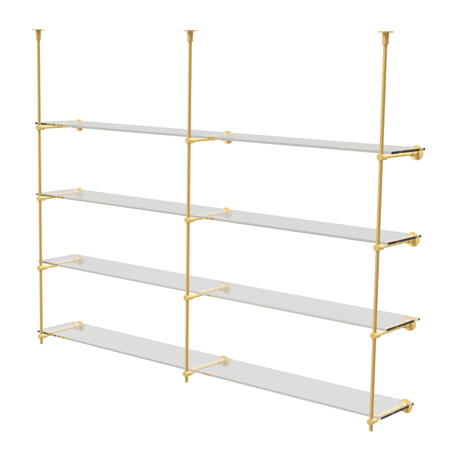 Customizable Wall and Ceiling Mounted Brass Shelving Unit