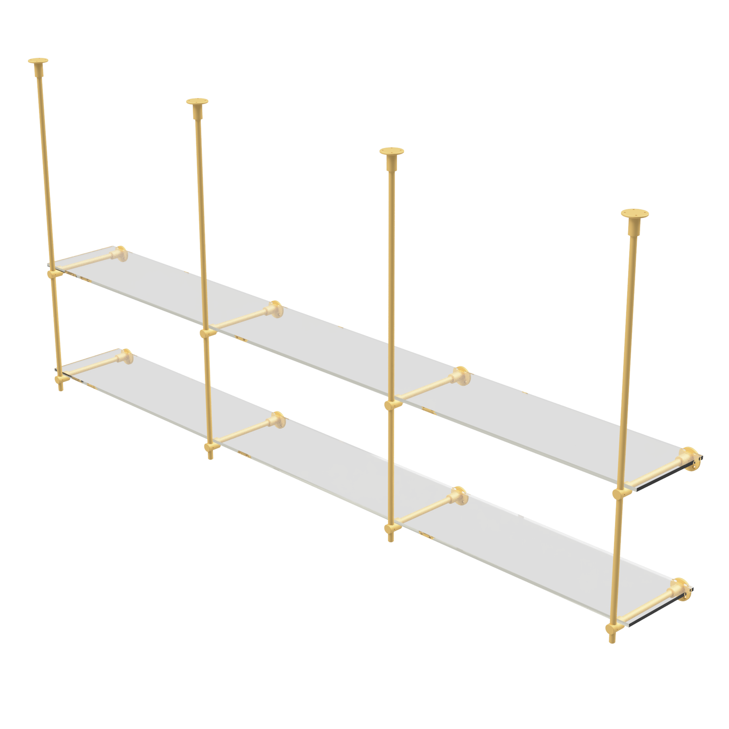 Customizable Wall and Ceiling Mounted Brass Shelving Unit