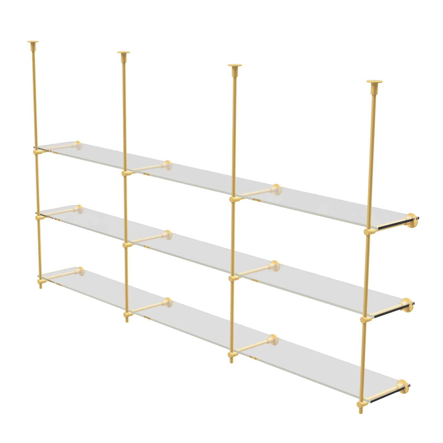Customizable Wall and Ceiling Mounted Brass Shelving Unit