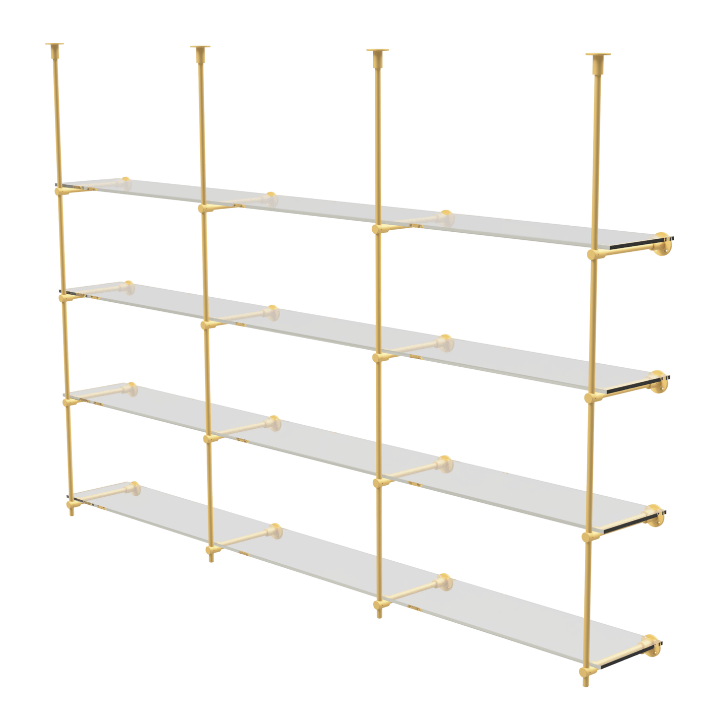 Customizable Wall and Ceiling Mounted Brass Shelving Unit
