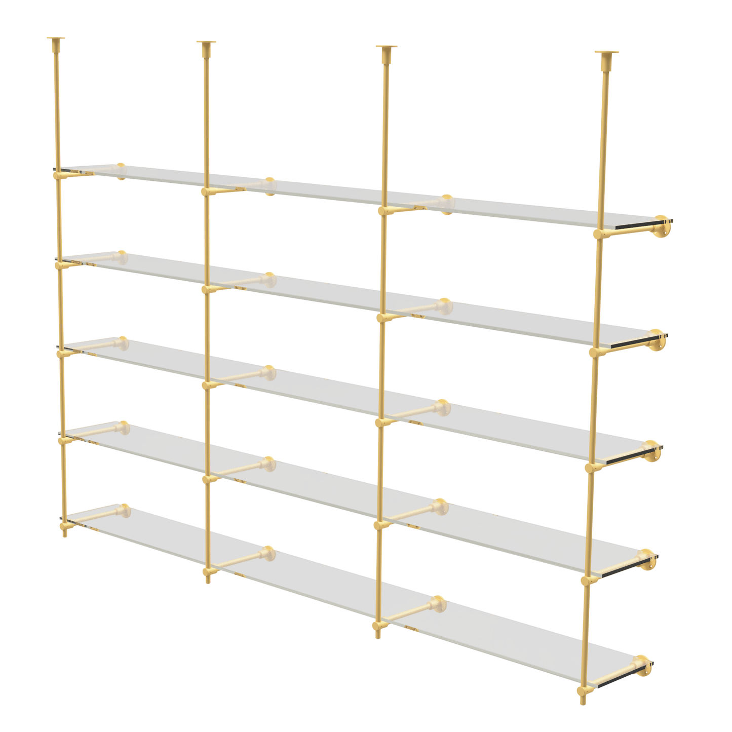 Customizable Wall and Ceiling Mounted Brass Shelving Unit