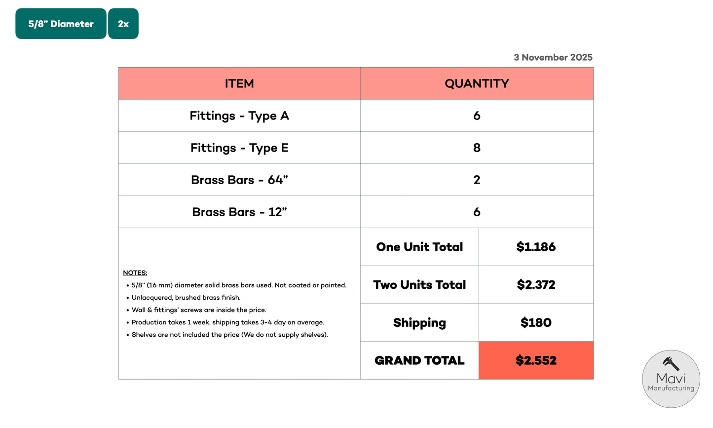 2 x Custom brass shelving units - 5/8"Dia. - Unlacquered Brushed Brass Finish (Judy Silva)