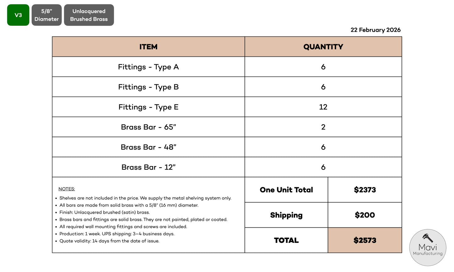 Custom brass shelving unit - 5/8"Dia. - Unlacquered Brushed Brass Finish (Kendall Harris)