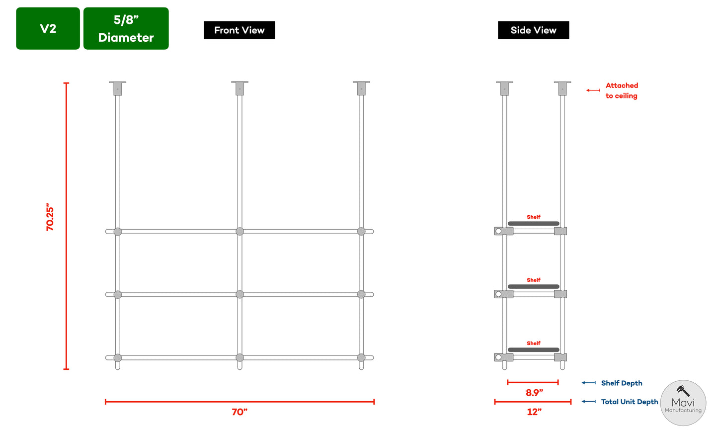 3x Custom brass shelving unit - 15/32" and 5/8"Dia - Brushed Brass (Hope Austin)