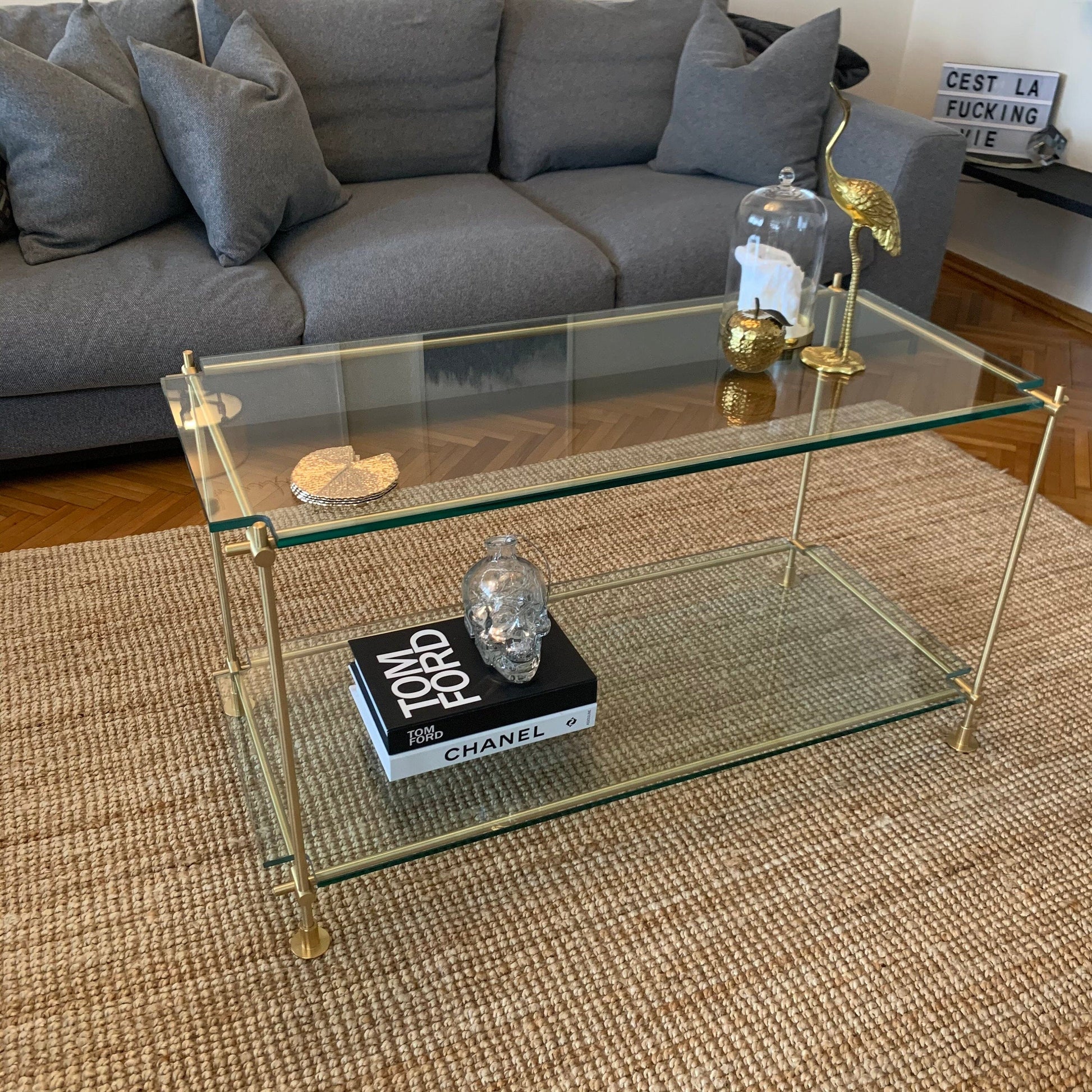 TYPE C - Unlacquered, satin brass fittings & brackets Brassshelf