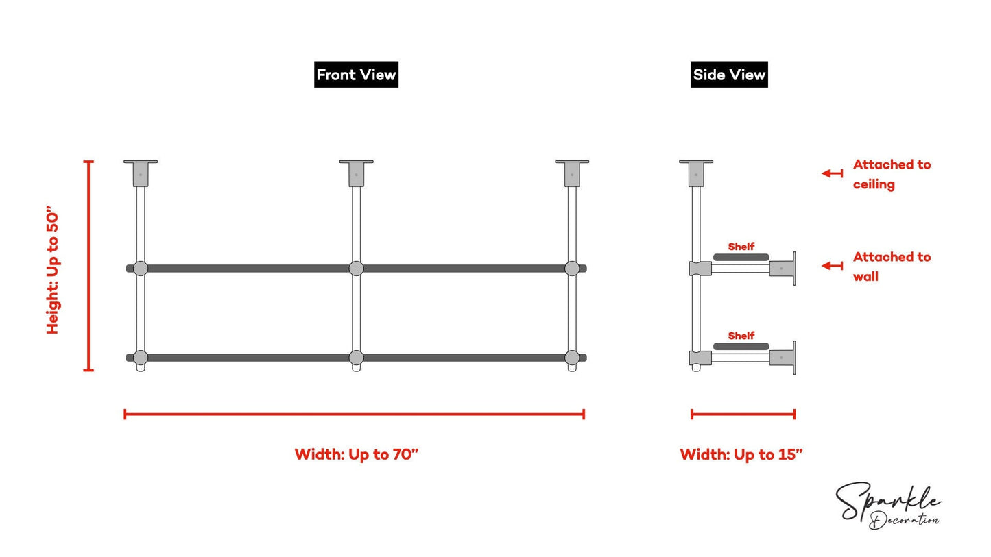Customized bistro bar. (Up to 50'' height - 70'' width - 15'' depth) Wall & ceiling mounted, unlacquered satin and solid brass bistro bar. 15/32" Diameter Rods