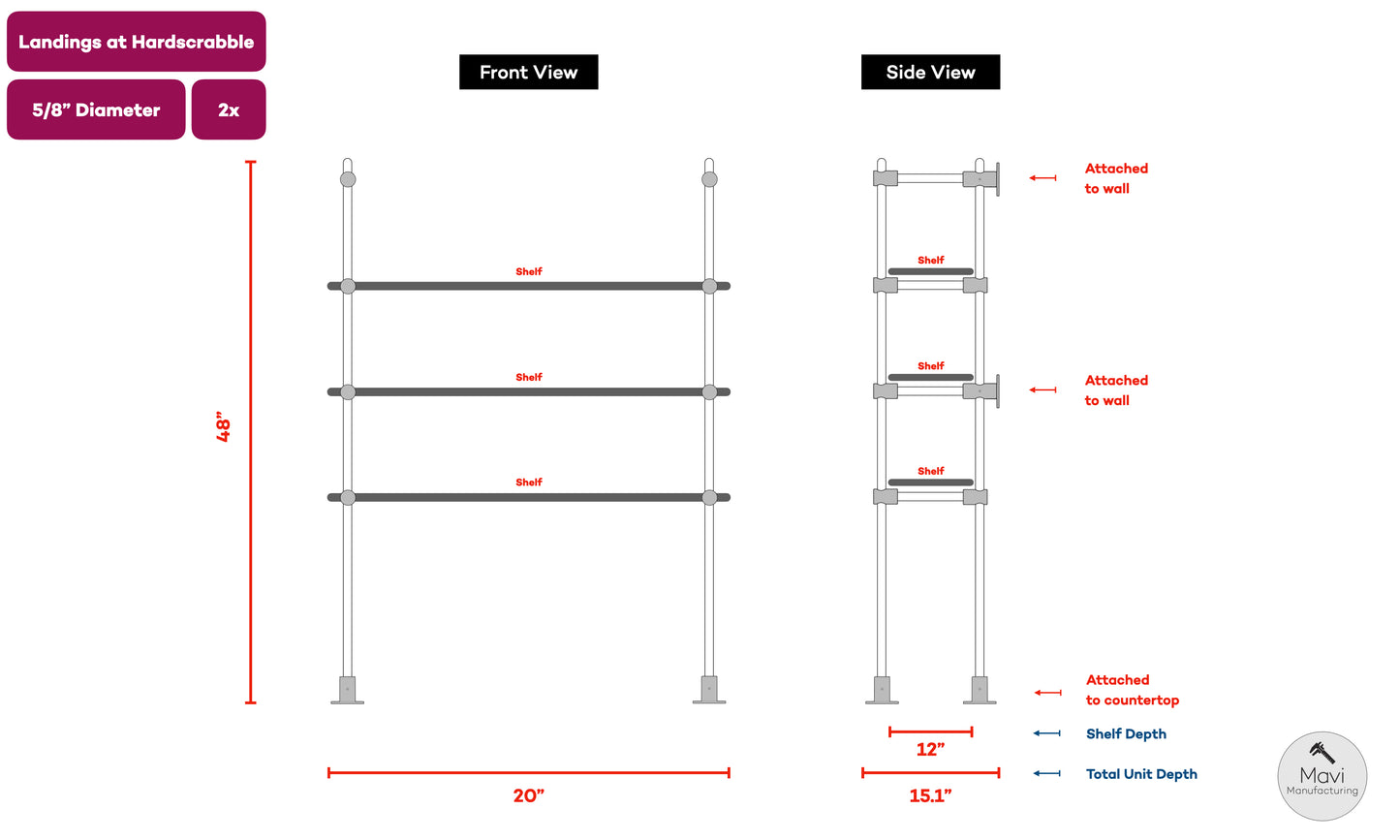 4 x Custom brass shelving units - 5/8"Dia. - Unlacquered Brushed Brass Finish (Carlee Cardwell)