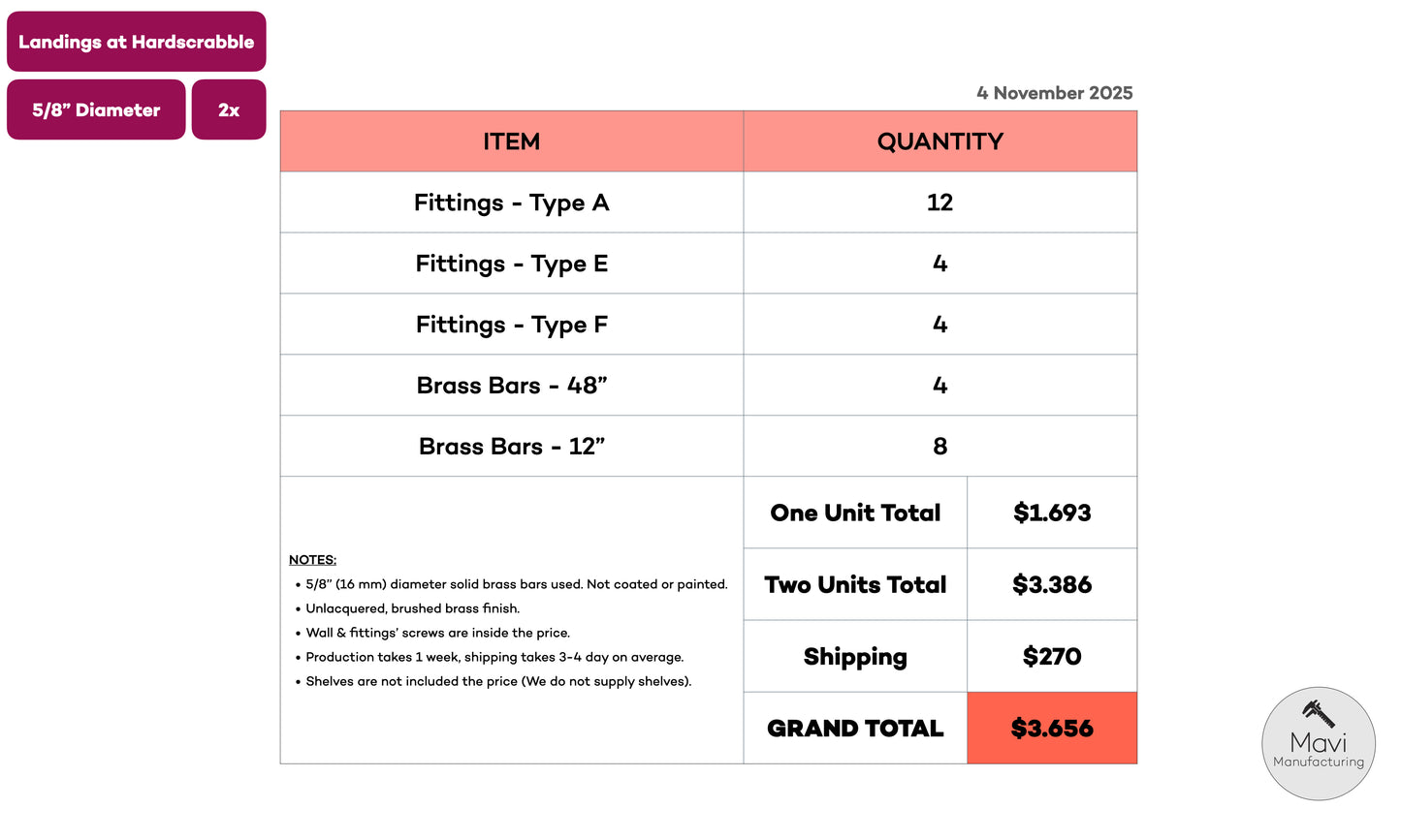 4 x Custom brass shelving units - 5/8"Dia. - Unlacquered Brushed Brass Finish (Carlee Cardwell)