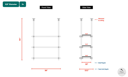2x Custom brass shelving units - 5/8"Dia. - Unlacquered Brushed Brass Finish (Dan Morehouse)