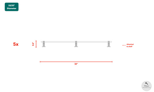 5x Custom brass rail - 15/32"Dia. - Unlacquered Satin/Brushed Brass Finish (Johanne Deziel)