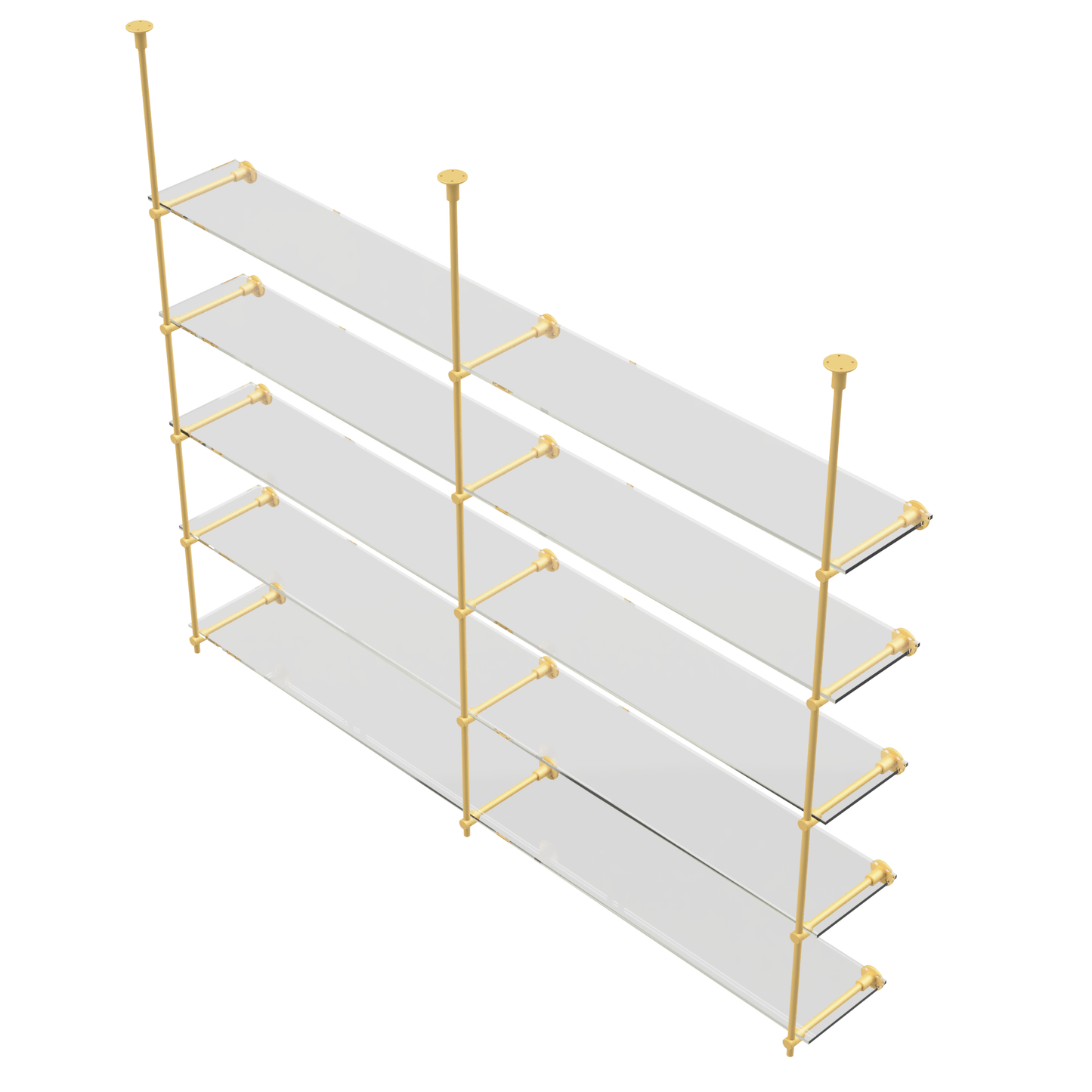 Customizable Wall and Ceiling Mounted Brass Shelving Unit