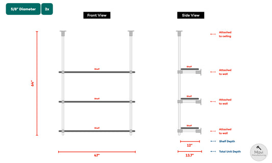 2 x Custom brass shelving units - 5/8"Dia. - Unlacquered Brushed Brass Finish (Judy Silva)