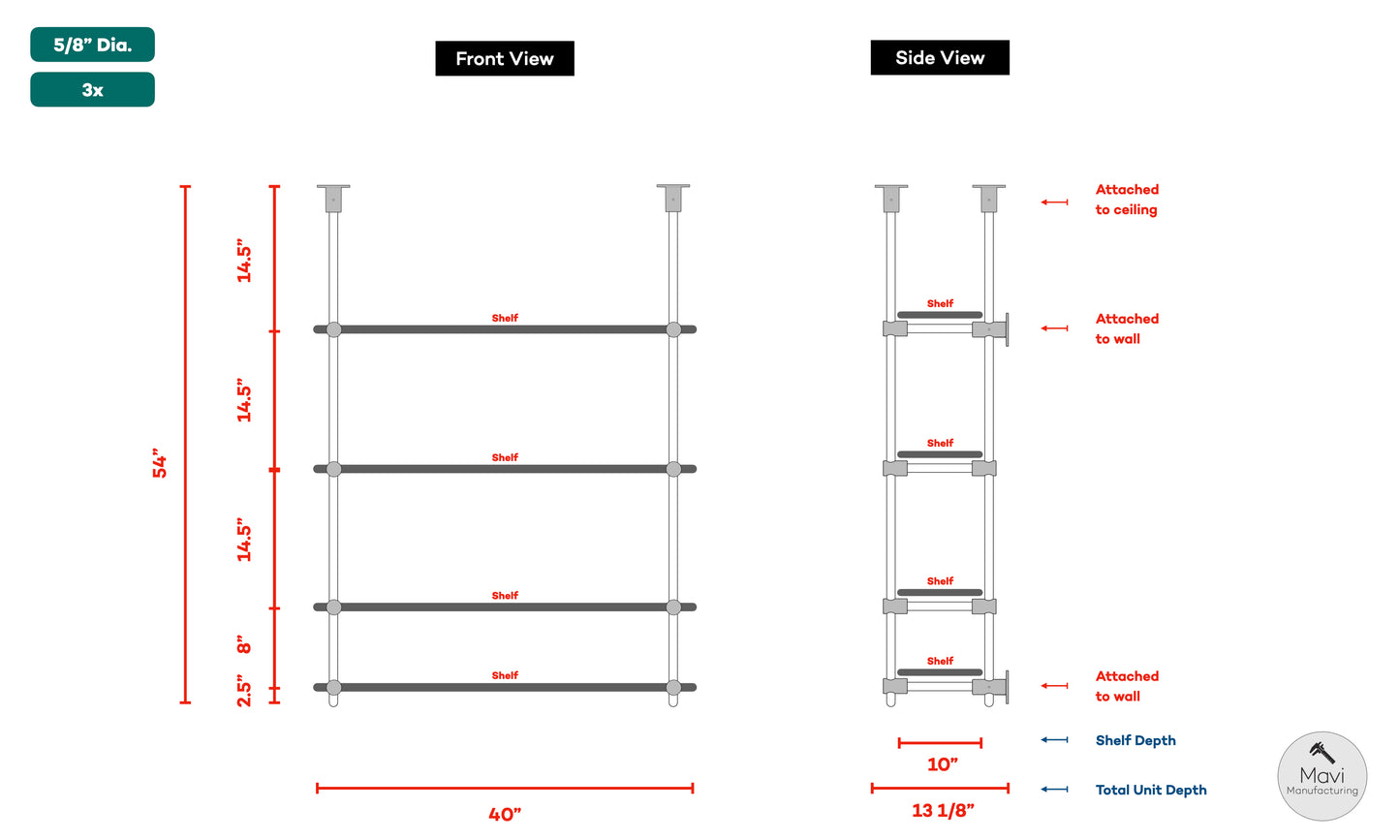 3x Custom brass shelving units - 5/8"Dia. - Unlacquered Satin/Brushed Brass Finish (Kelly McCarthy)