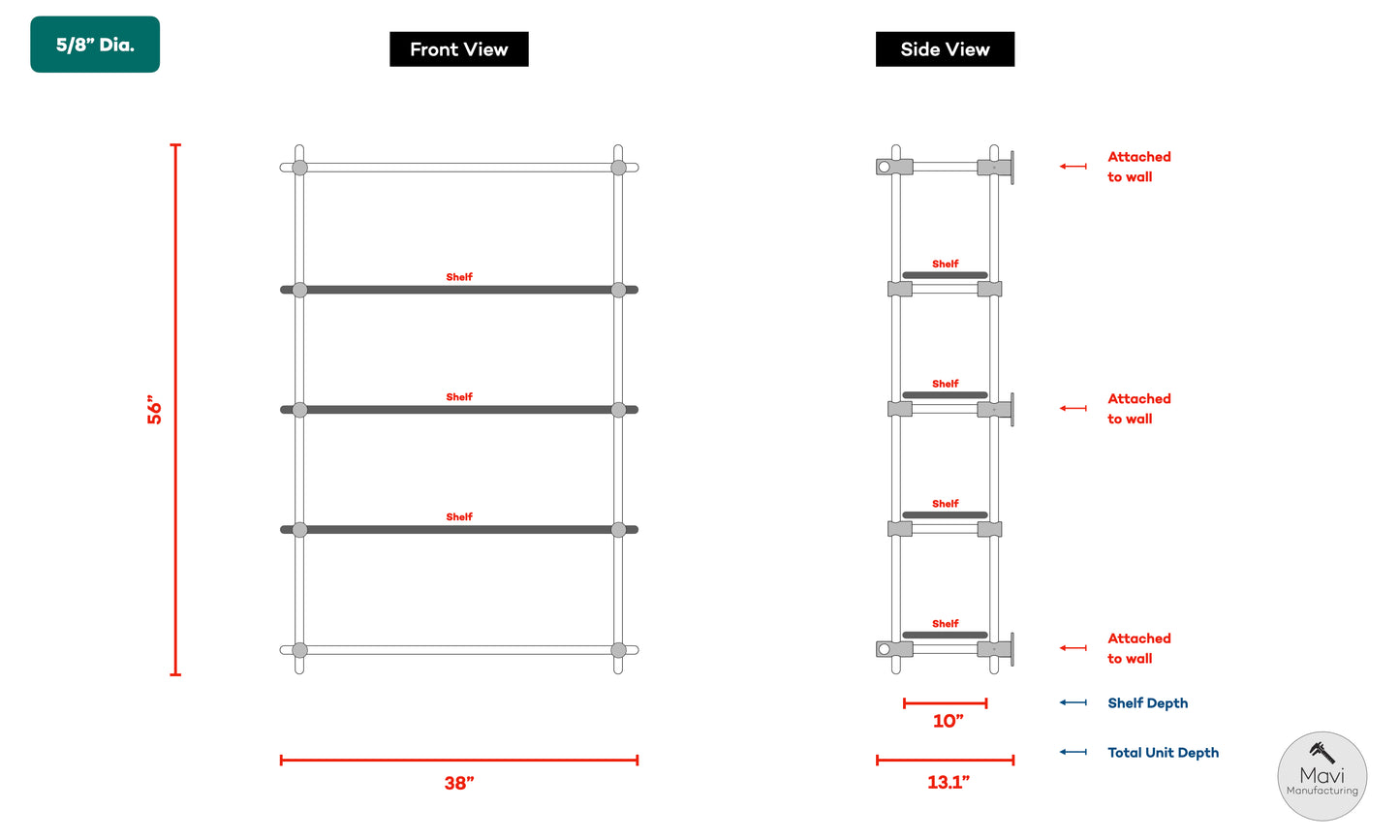 Custom brass shelving unit - 5/8"Dia. - Unlacquered Brushed Brass Finish (Lee Ward)