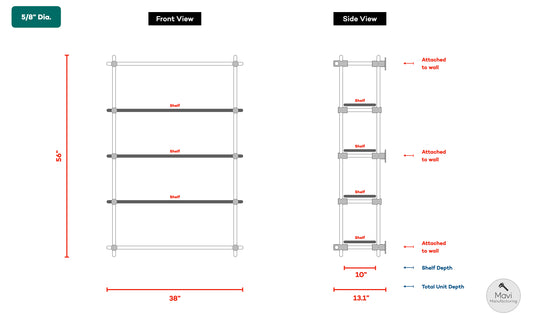Custom brass shelving unit - 5/8"Dia. - Unlacquered Brushed Brass Finish (Lee Ward)