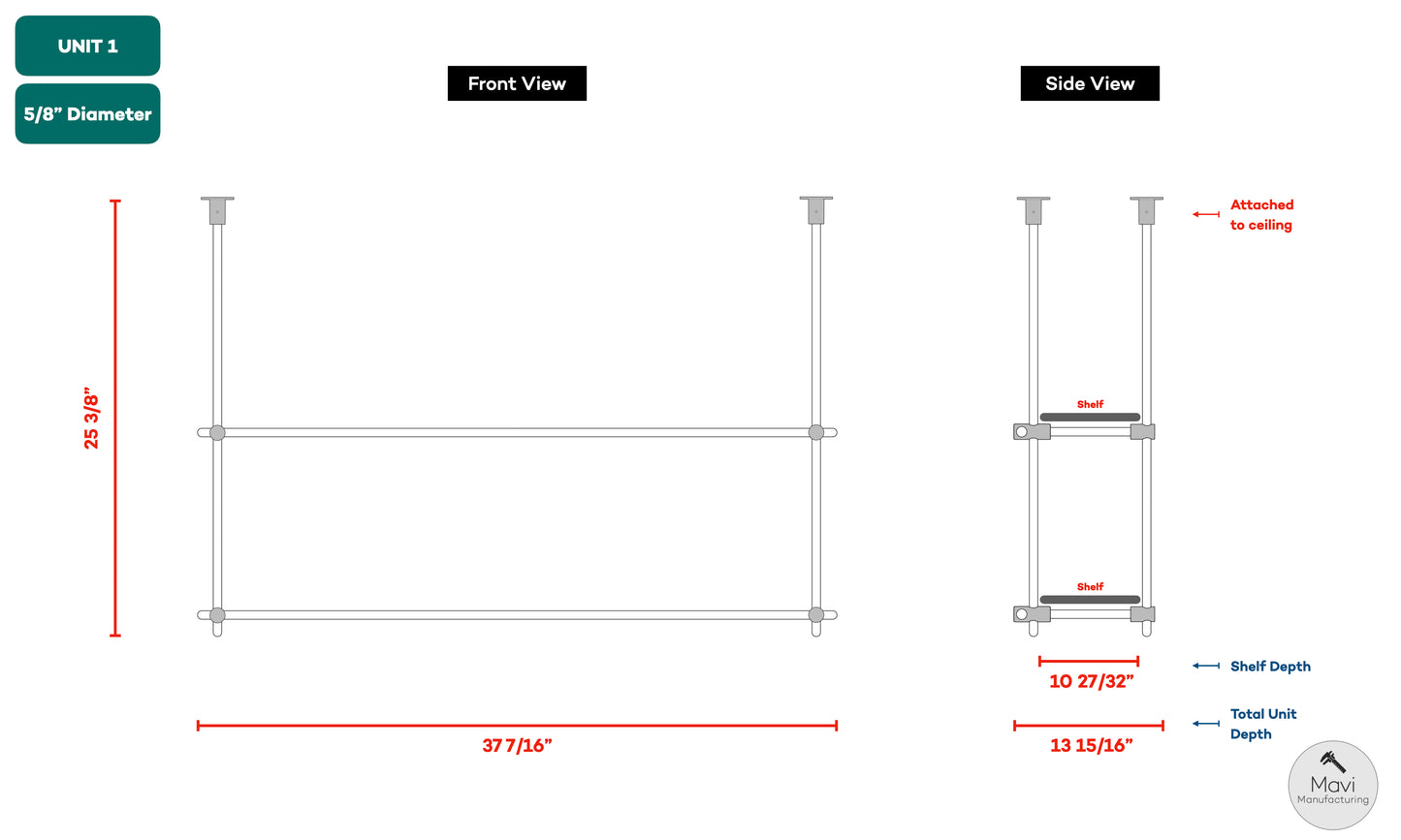 2 x Custom brass shelving units - 5/8"Dia. - Unlacquered Brushed Brass Finish (Mike Leary)