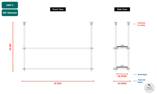 2 x Custom brass shelving units - 5/8"Dia. - Unlacquered Brushed Brass Finish (Mike Leary)