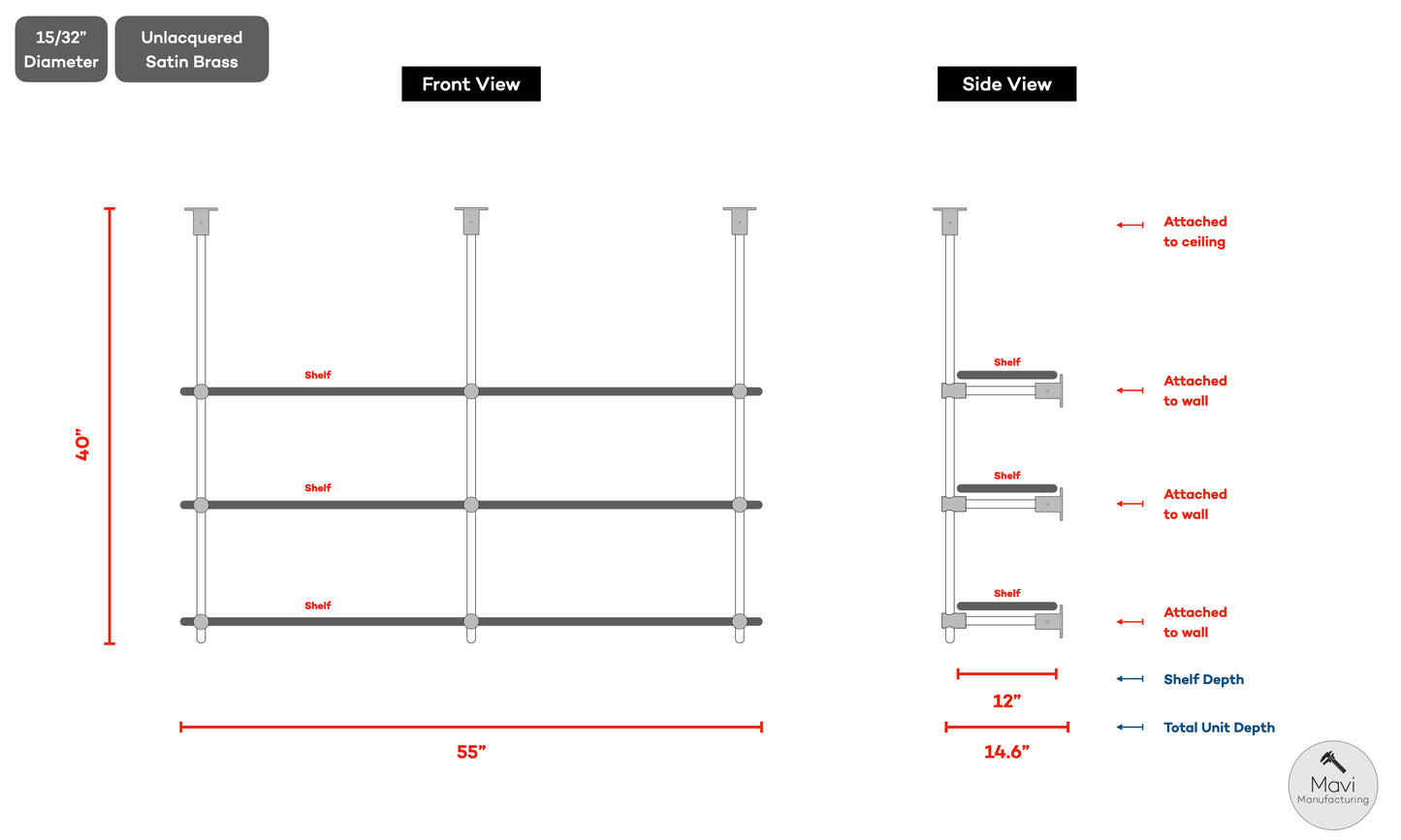 Extra Payment for 3rd shelf - Custom brass shelving units - 15/32"Dia - (Sandra E Perez)