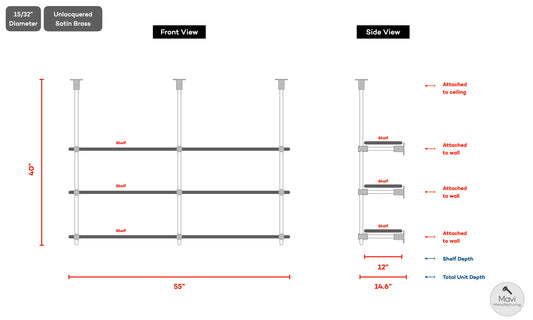 Extra Payment for 3rd shelf - Custom brass shelving units - 15/32"Dia - (Sandra E Perez)