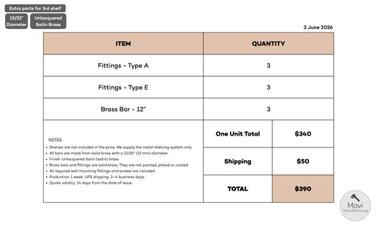Extra Payment for 3rd shelf - Custom brass shelving units - 15/32"Dia - (Sandra E Perez)