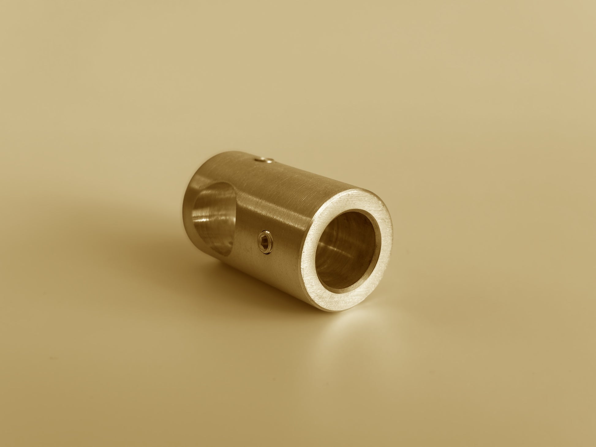Close-up of Type A brass fitting used to create a custom industrial pipe shelf.