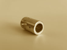 Load image into Gallery viewer, Close-up of Type A brass fitting used to create a custom industrial pipe shelf.
