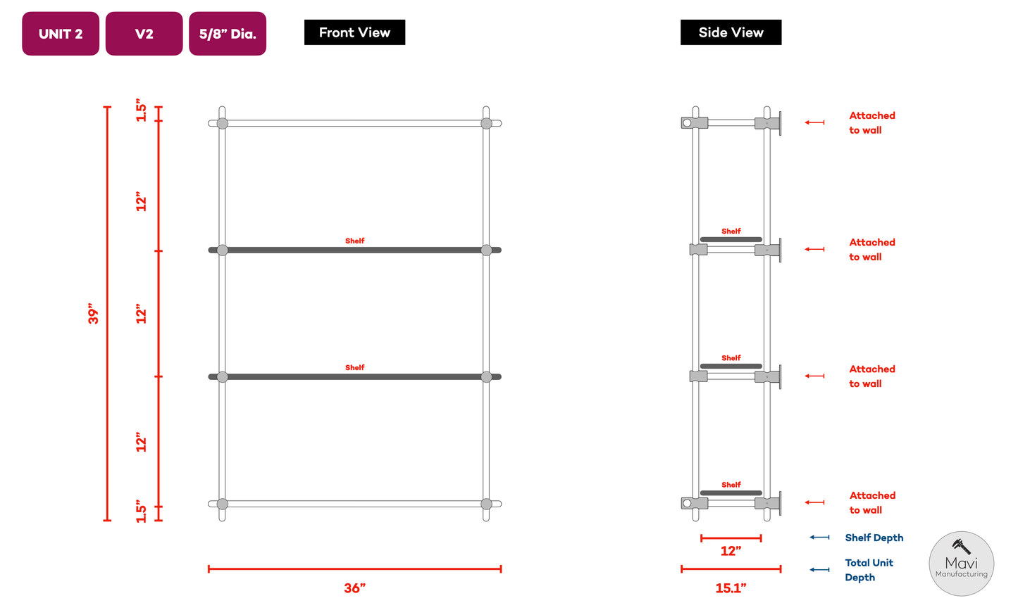 4x Custom brass shelving units - 5/8"Dia. - Unlacquered Brushed Brass Finish (Jackie Lewis)