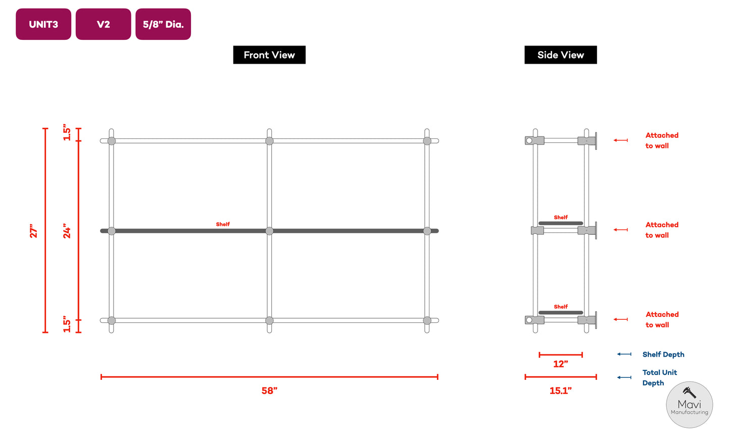 4x Custom brass shelving units - 5/8"Dia. - Unlacquered Brushed Brass Finish (Jackie Lewis)