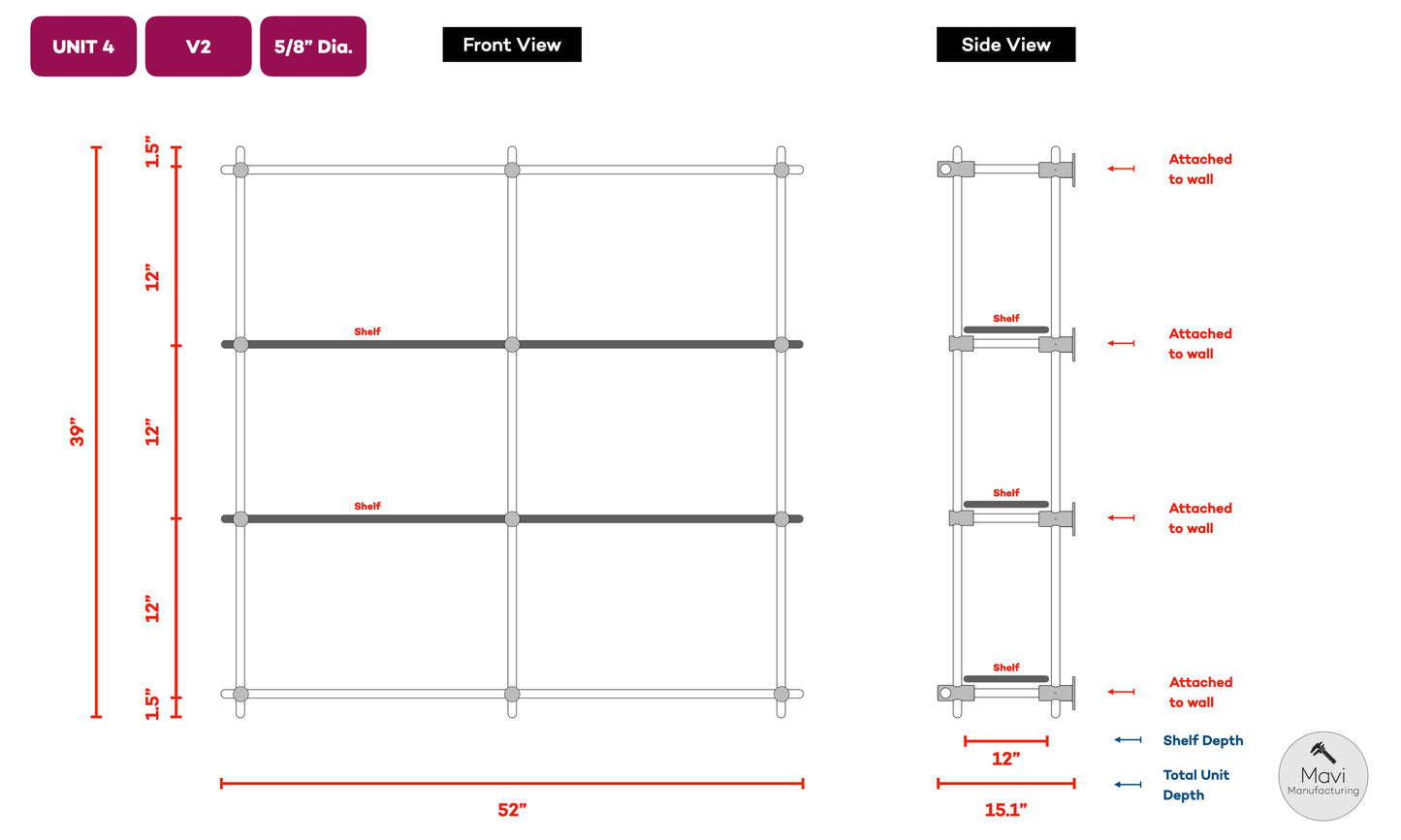 4x Custom brass shelving units - 5/8"Dia. - Unlacquered Brushed Brass Finish (Jackie Lewis)