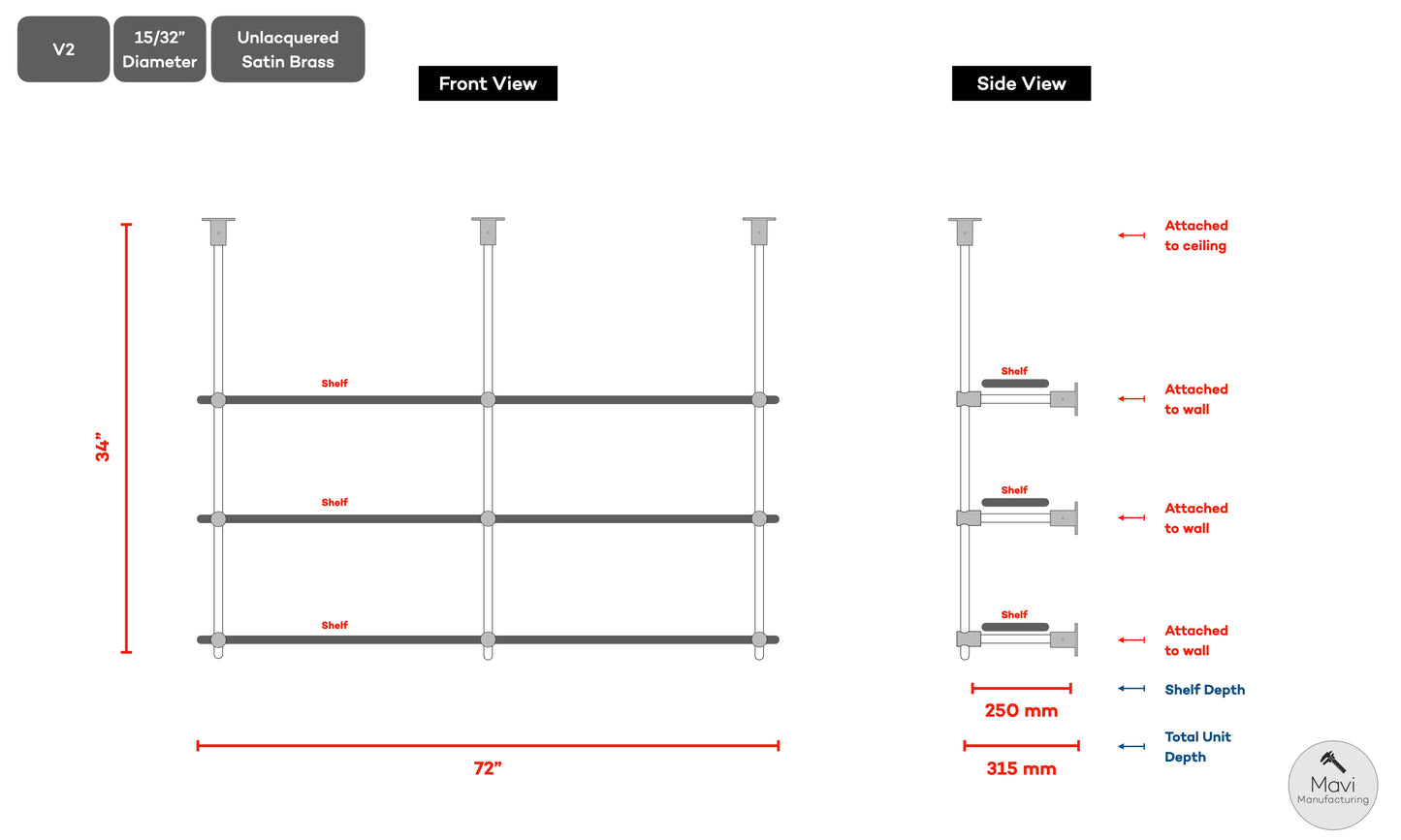 Extra Payment for 3rd shelf - Custom brass shelving units - 15/32"Dia - (Josephine Kennedy)