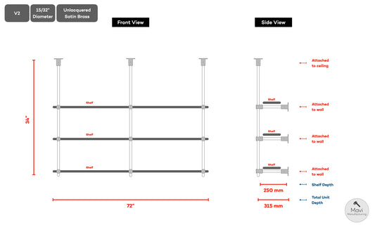 Extra Payment for 3rd shelf - Custom brass shelving units - 15/32"Dia - (Josephine Kennedy)