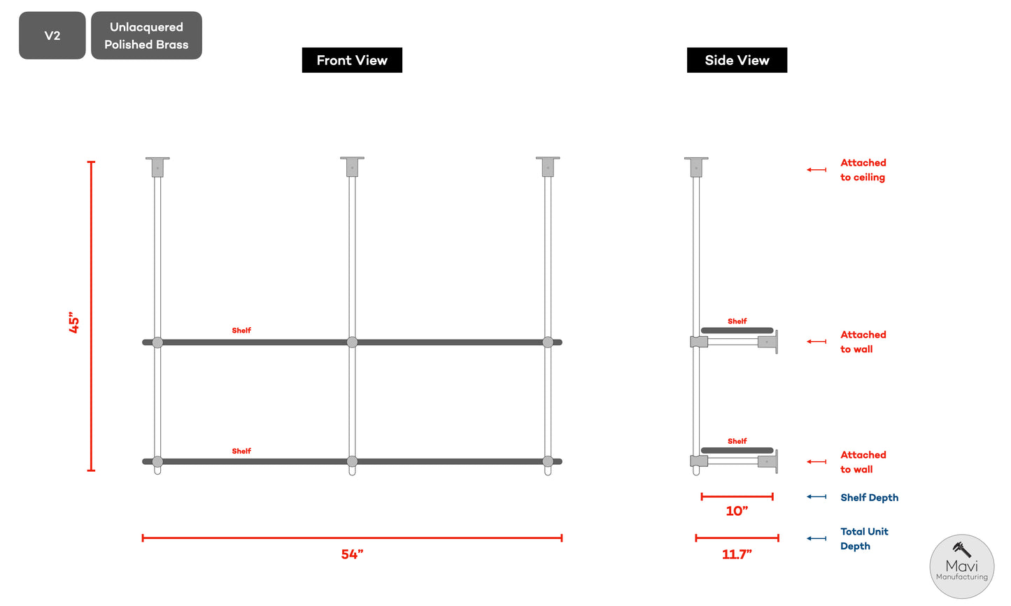 Custom brass shelving unit - 5/8"Dia. - Unlacquered Polished Brass Finish (Julie Meisner)