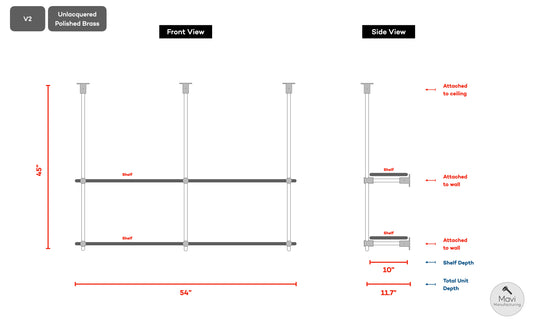 Custom brass shelving unit - 5/8"Dia. - Unlacquered Polished Brass Finish (Julie Meisner)