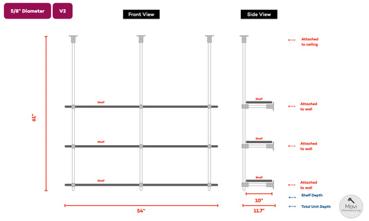 Custom brass shelving unit - 5/8"Dia. - Unlacquered Brushed Brass Finish (Paul Weller)