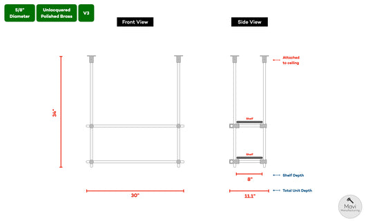 Custom brass shelving unit - 5/8"Dia. - Unlacquered Polished Brass Finish (Courtney Leo)
