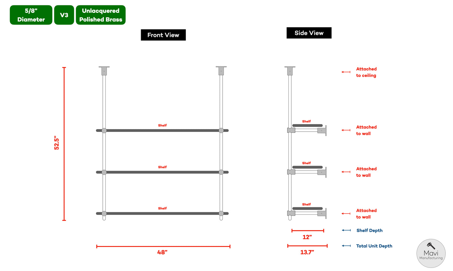 Custom brass shelving unit - 5/8"Dia. - Unlacquered Polished Brass Finish (Daniel - Dan Chiville)