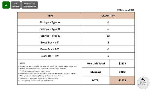 Custom brass shelving unit - 5/8"Dia. - Unlacquered Brushed Brass Finish (Kendall Harris)