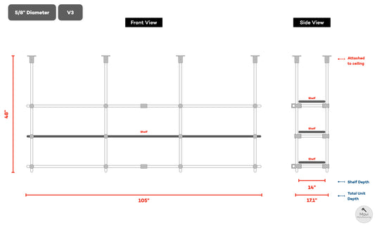 Custom brass shelving unit - 5/8"Dia. - Unlacquered Brushed Brass Finish (Many Hing)