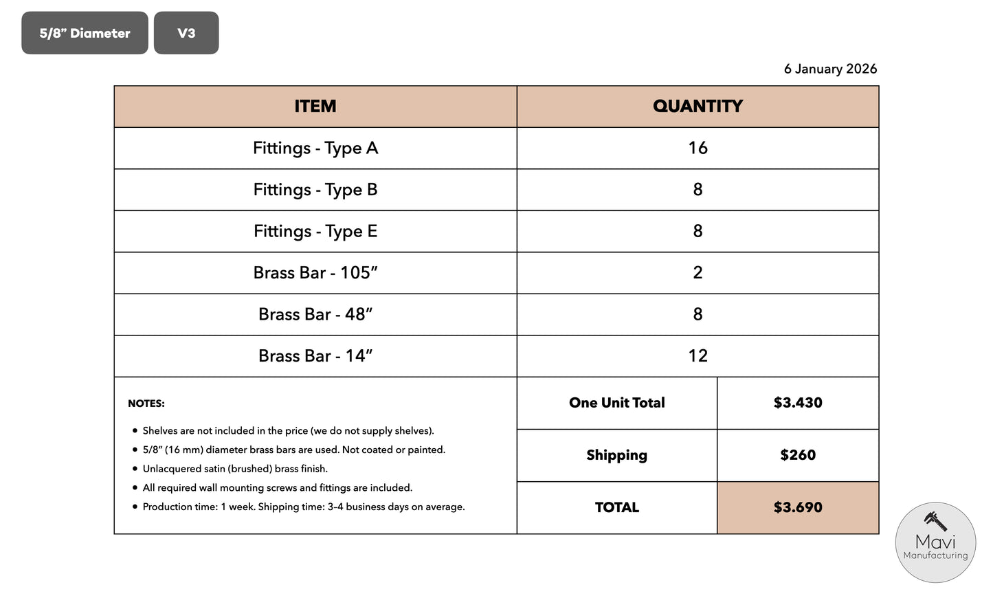 Custom brass shelving unit - 5/8"Dia. - Unlacquered Brushed Brass Finish (Many Hing)