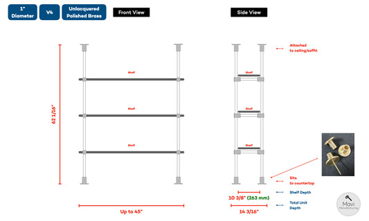 Custom brass shelving unit - 1"Dia. - Unlacquered Brushed Brass Finish (Clayton Fuller)