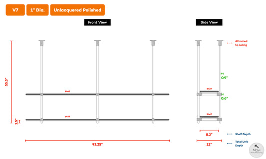 Custom brass shelving unit - 1"Dia. - Unlacquered Polished Brass Finish (Lucy Guilbeaux)