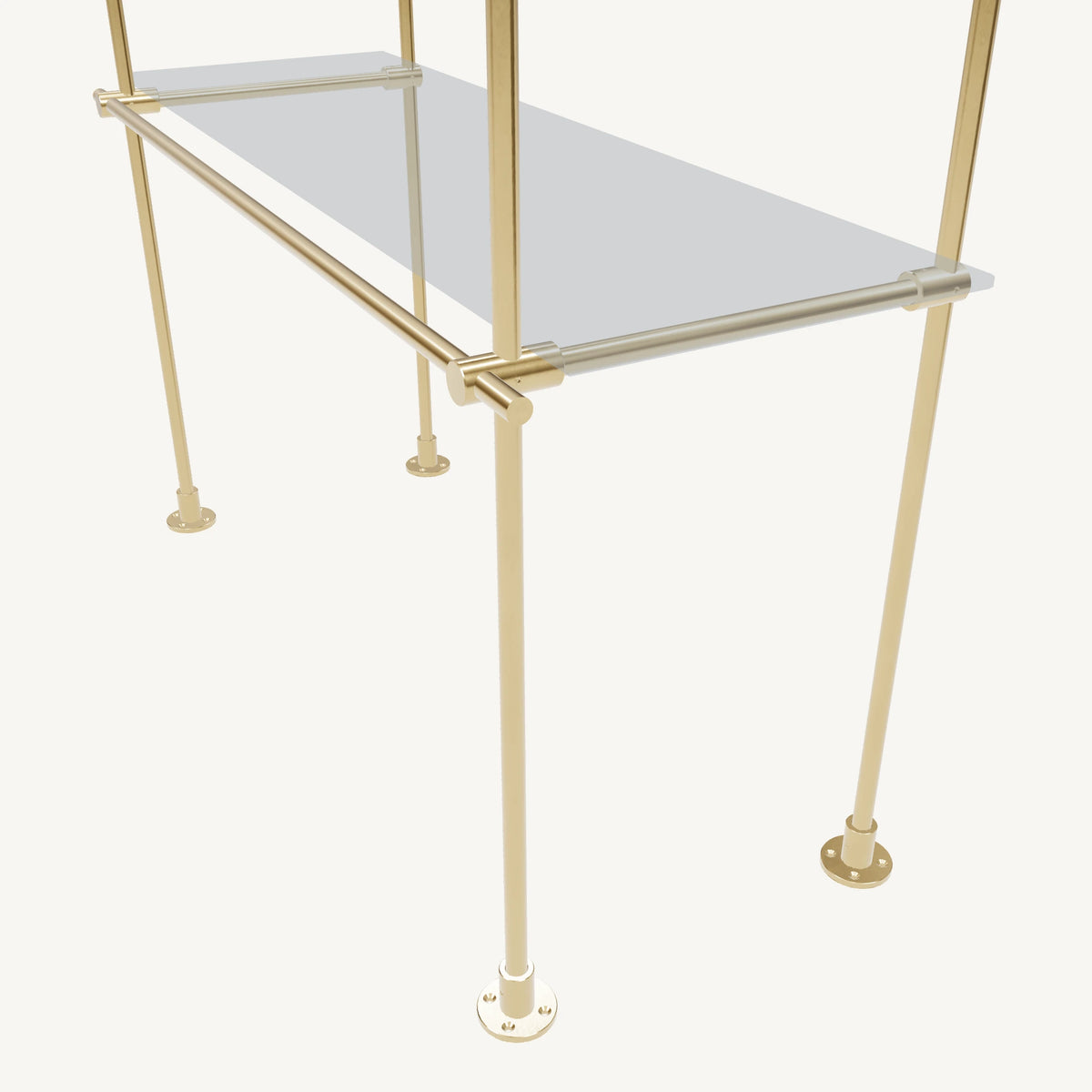 Floor/Countertop-to-Ceiling Brass Shelving System