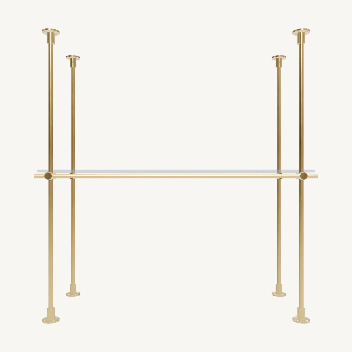 Floor/Countertop-to-Ceiling Brass Shelving System