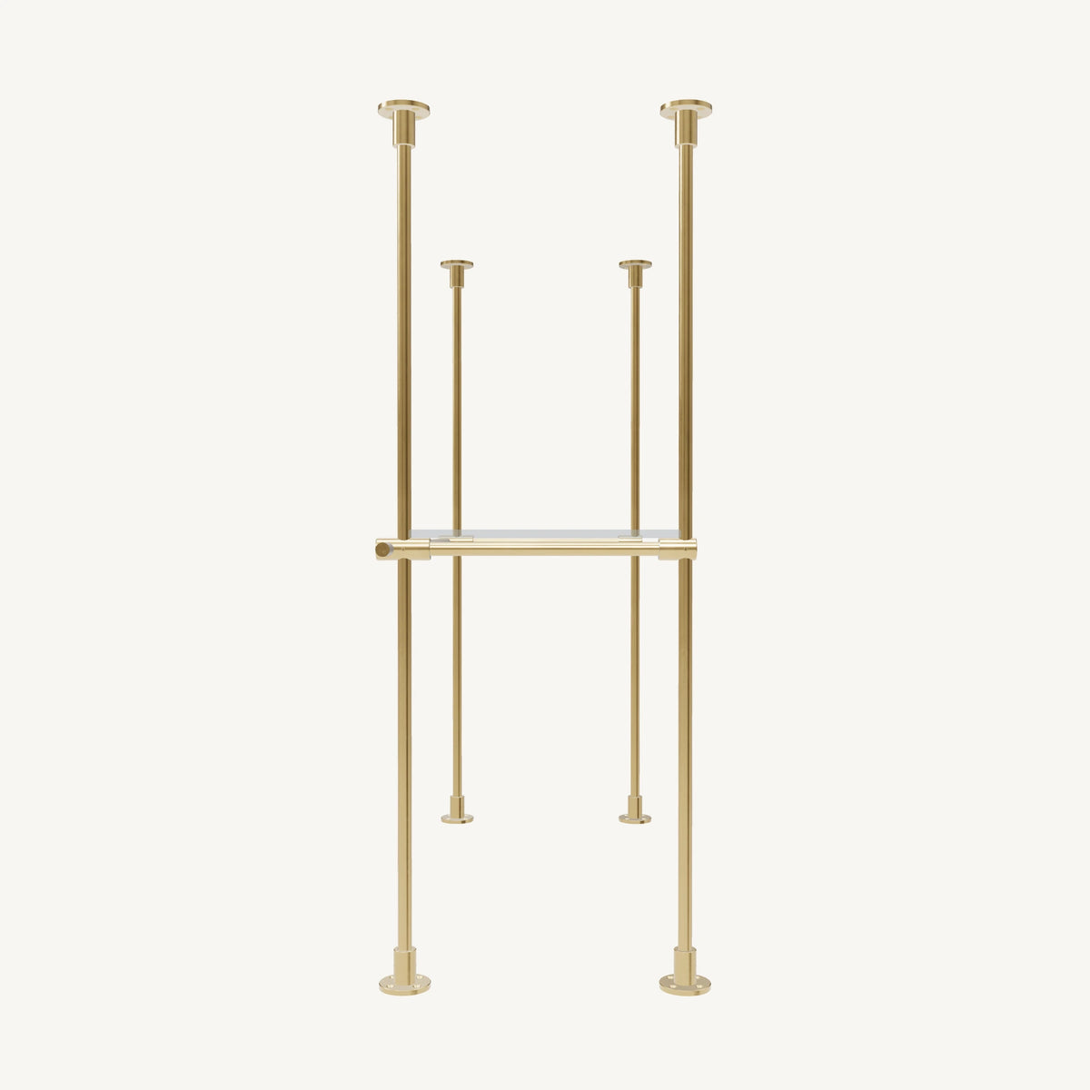 Floor/Countertop-to-Ceiling Brass Shelving System