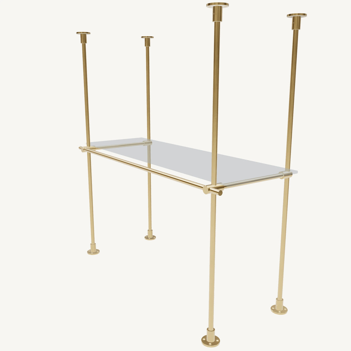 Floor/Countertop-to-Ceiling Brass Shelving System