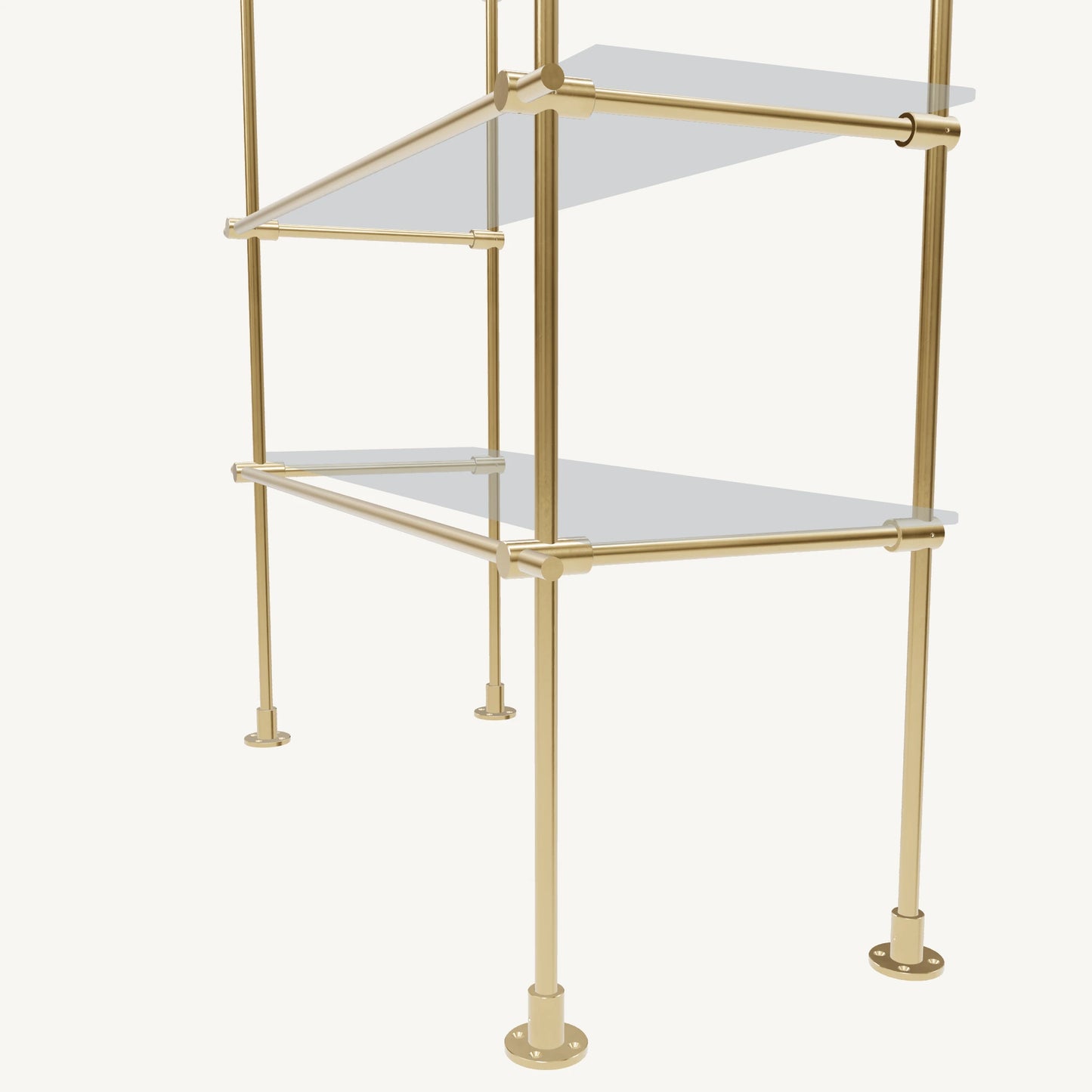 Floor/Countertop-to-Ceiling Brass Shelving System