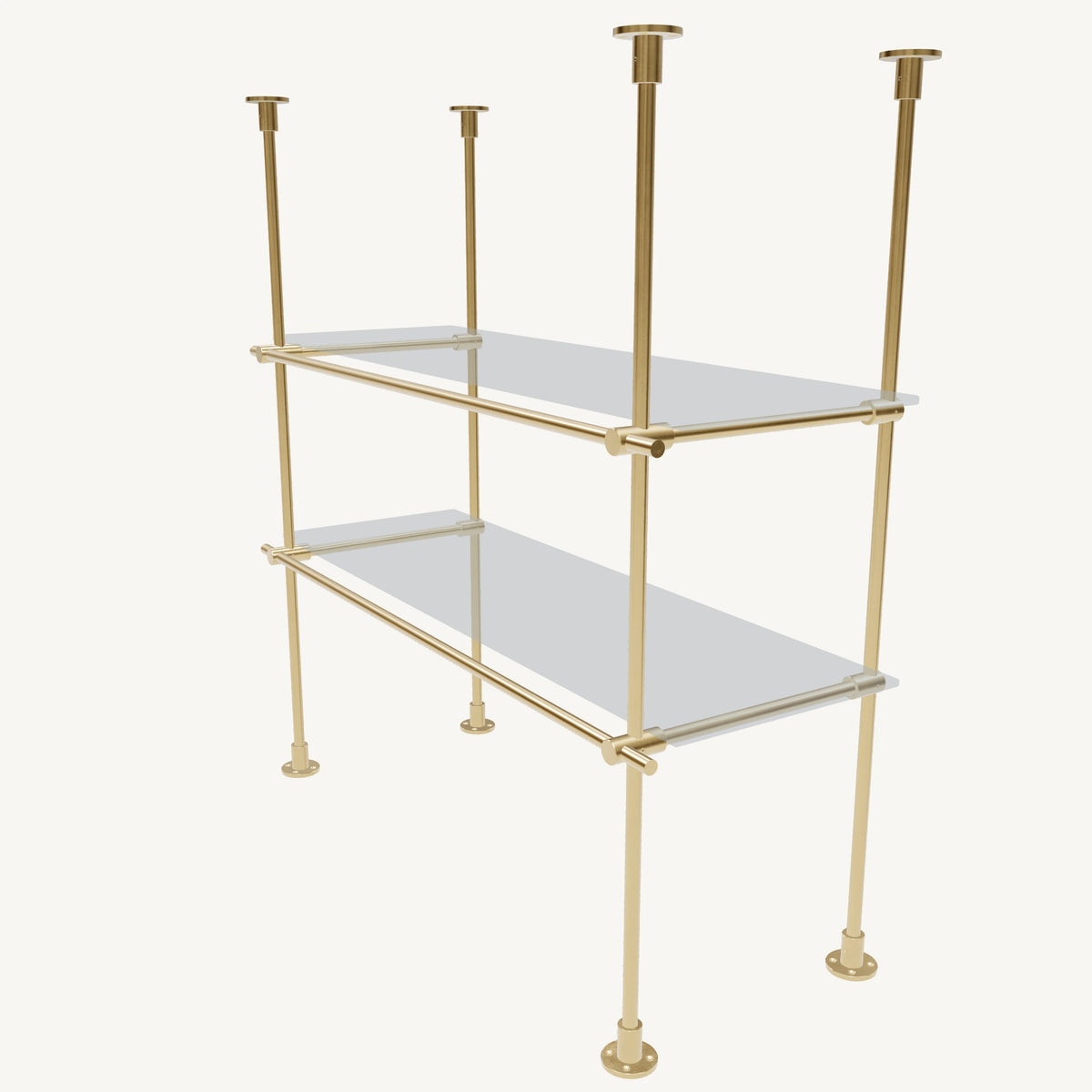 Floor/Countertop-to-Ceiling Brass Shelving System